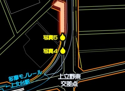 立川都市計画道路3・2・4 号新青梅街道線とモノレールルート