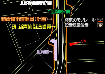 多摩モノレール箱根ヶ崎延伸ルート周辺の概略図