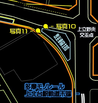 モノレール延伸ルートと箱根ヶ崎駅方向撮影位置