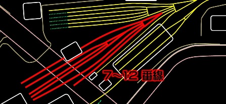 大阪モノレール車庫7〜12番線配置図