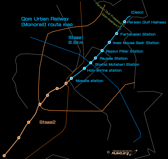 qomモノレール路線図
