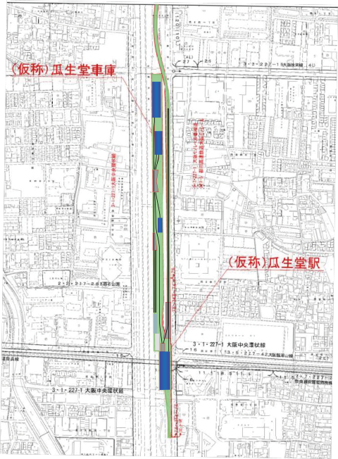 大阪モノレール瓜生堂車庫周辺都市計画図