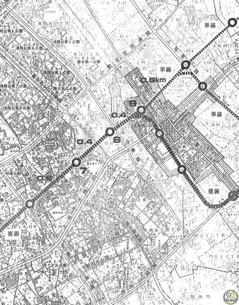 上尾市都市モノレールの路線図上尾駅付近